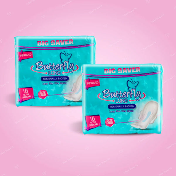 Butterfly Long Large Size Ultra Napkins 18 pads (Pack of 2)